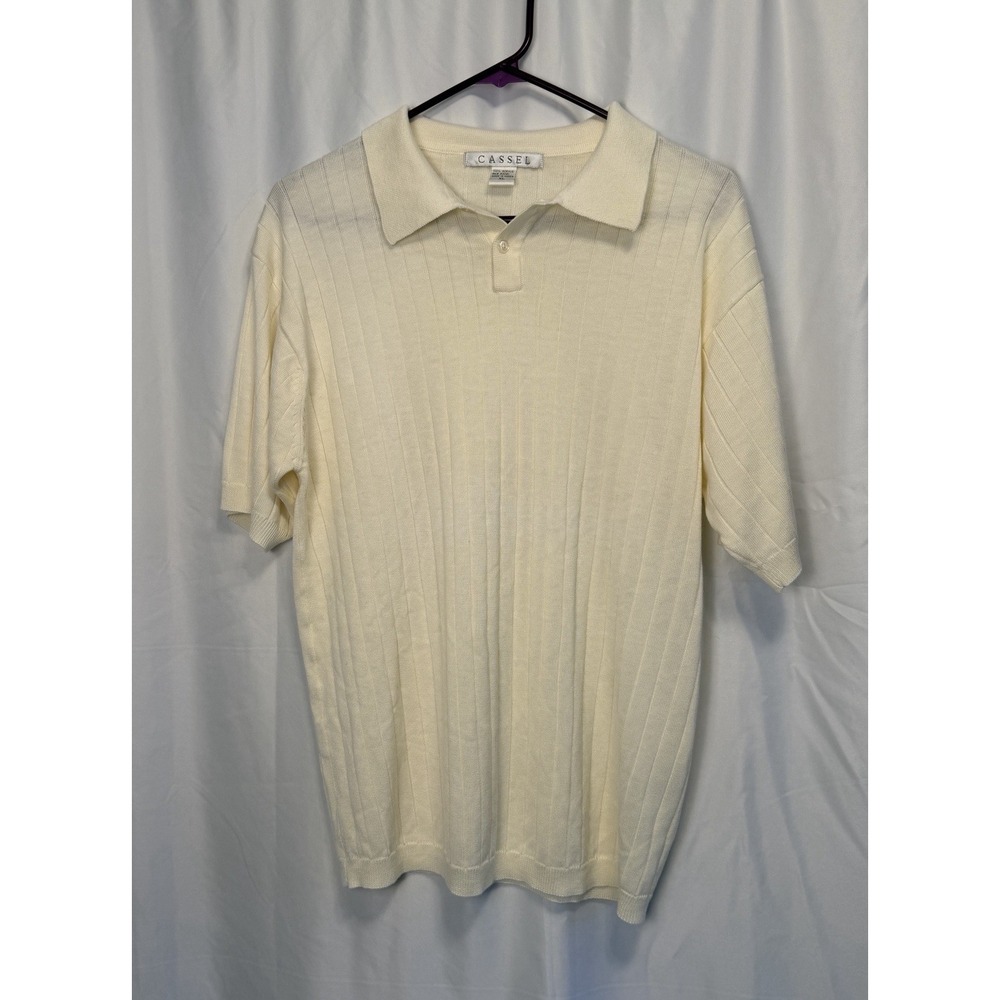 Cassel Men's Ivory XL Pullover Single Button Collared Short Sleeve Light Sweater